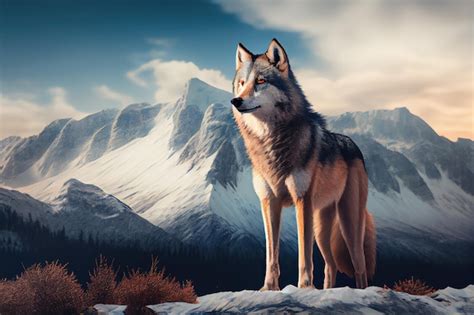 Premium AI Image Majestic Wolf Against The Backdrop Of A Snowcovered