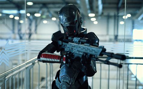 Person holding gun movie still screenshot, 500px, cosplay, Mass Effect, n7 shadow HD wallpaper ...