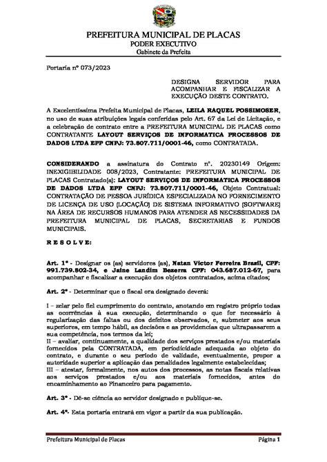 PORTARIA Nº 073 2023 NOMEAÇÃO DO FISCAL DE CONTRATO NATAN