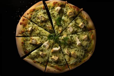 Premium Photo Pesto Drizzle Chicken Pizza Top View
