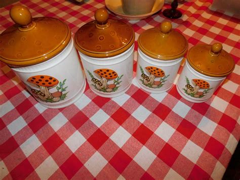 Vintage Sears Merry Mushroom Canister Set Japan Set Of With