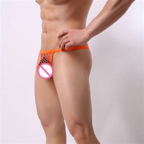 Sexy Mens Lingerie Mesh See Through Pouch G String Thong Bikini Briefs