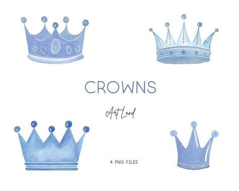 Watercolor Crowns Hand Painted Watercolour Digital Crown Blue Crowns