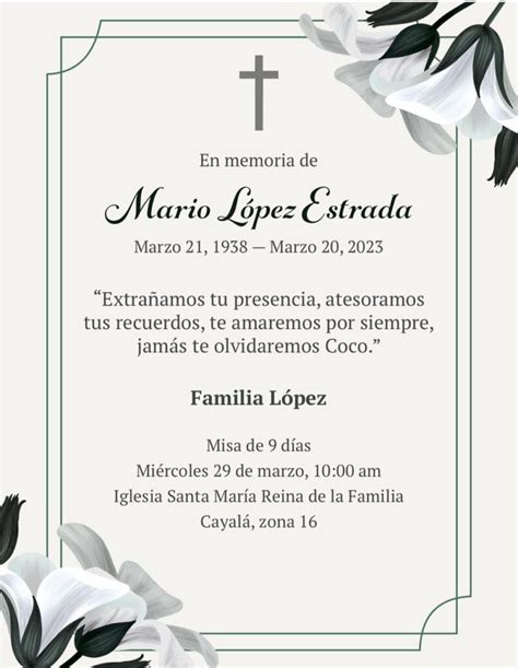 Misa de 9 días en memoria del Ing Mario López Estrada Fundación