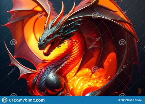 Illustration Of A Black Winged Dragon Spewing Flames Stock Illustration