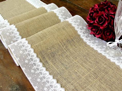 Burlap Table Runner Wedding Table Runner With White Italian Lace Rustic