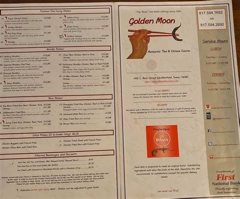 Menu At Golden Moon Restaurant Weatherford