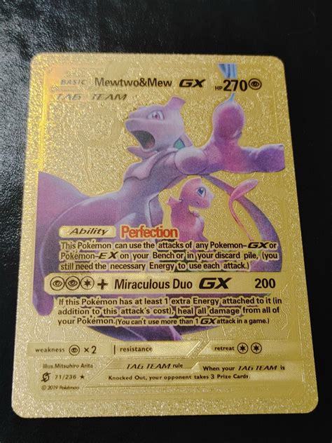 Mavin Mewtwo Mew GX Tag Team Gold Foil Pokemon Card 71 236 270hp