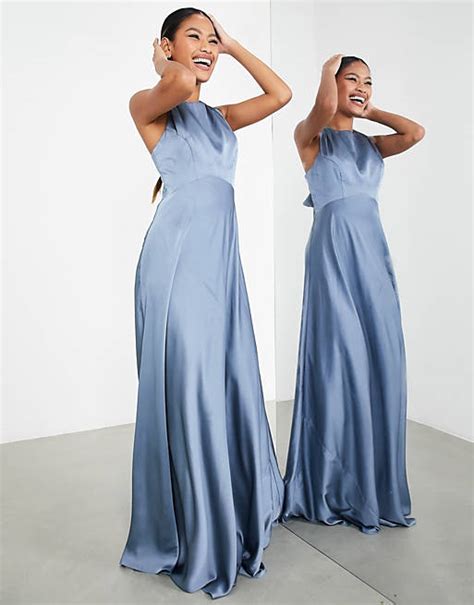 エイソス ミディドレス レディース Asos Edition Satin Cami Maxi Dress With Full Skirt In Dusky Blue ブルー 青 廉価版