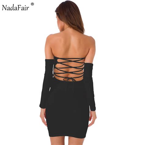 Fsda 95 Cotton Lace Up Off Shoulder Slash Neck Sexy Club Bodycon Dress