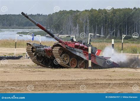 The Tank Of The South Ossetian Team Overcomes The Ditch Obstacle