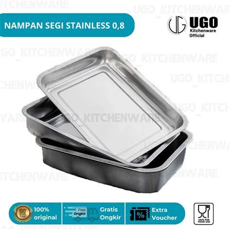 Jual UGO Nampan Saji Baki Tray Makanan Sayur Stainless Steel Segi Kotak