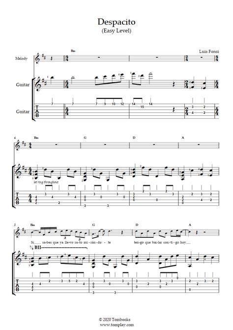 Despacito (Easy Level, Solo Guitar) (Luis Fonsi) - Guitar Tabs and ...