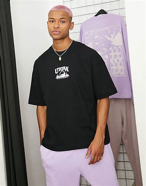 Topman Extreme Oversized T Shirt With Utopia Print In Black Asos