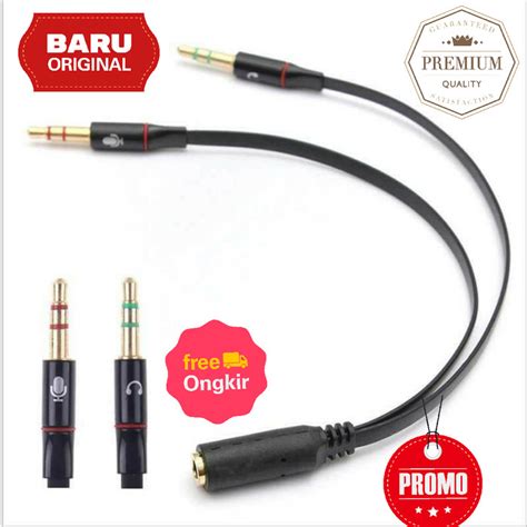 Jual Kabel Splitter Audio Jack Mm Female Ke Dual Mm Male Mic