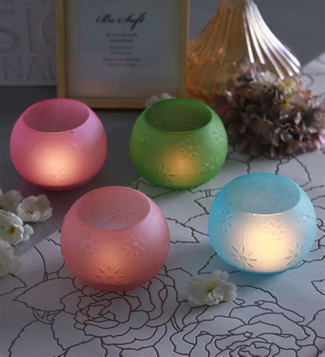 Buy Multicolour Glass Tea Light Holder Set Of 4 By Go 2 At 100 Off By Go 2 Pepperfry