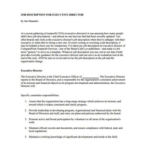 Ceo Job Description Template 7 Free Word Pdf Format Download