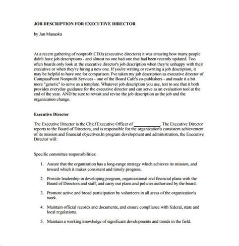 Nonprofit Executive Director Job Description Template