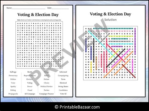 Voting Election Day Word Search Puzzle Worksheet Activity Teaching