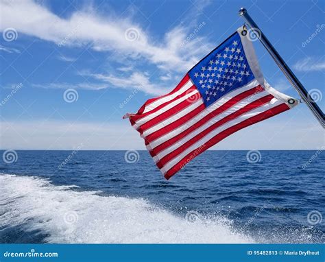 American Flag On Boat With Wake Stock Image Image Of Star Wave 95482813