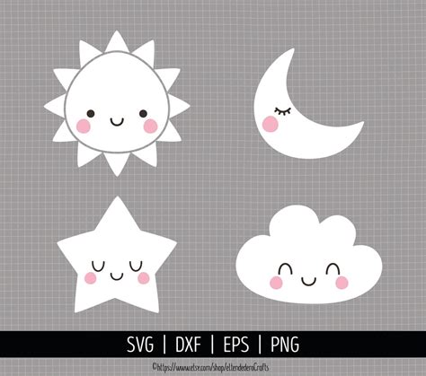 Baby Sun Moon Star Cloud Clipart Cute Baby Bundle Svg Cut Files