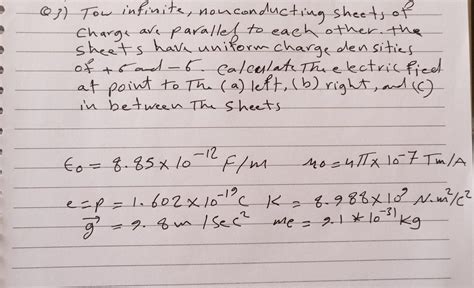 Solved Tow Infinite Non Conducting Sheets Of Charge Are Chegg