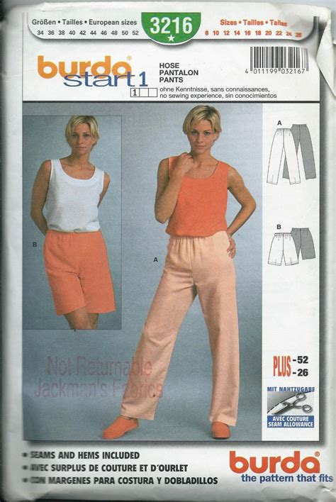 Burda 3216 Start 1 Misses Pull On Pants And Shorts Pattern Size Etsy Pull On Pants Pants Burda