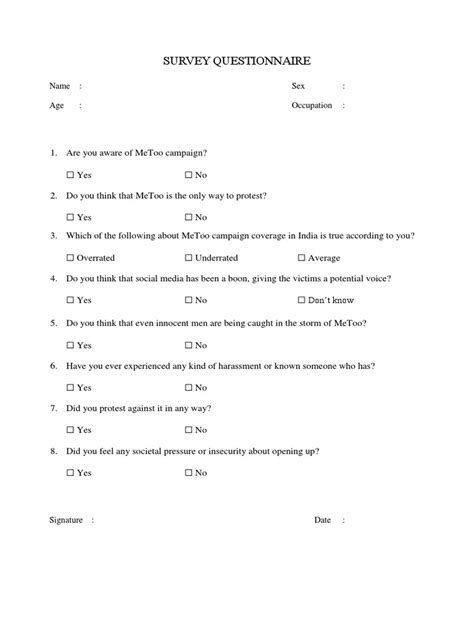 Survey Questionnaire Name Sex Age Occupation Pdf