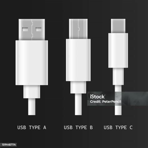 Konektor Kabel Usb Set Ikon Vektor Tipe A Tipe B Dan Tipe C Ilustrasi Realistis Terisolasi Pada