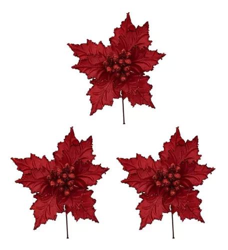 Flor Natal Bico Papagaio Pick Gliter Vermelho 22cm 3 MercadoLivre