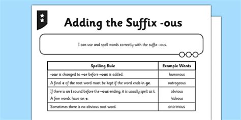 Adding The Suffix Ous Activity Sheet Pack Esl Suffixes