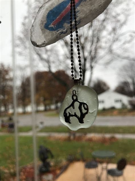 Buffalo Aqua Lake Erie Beach Glass Pendant With Silver Buffalo Charm