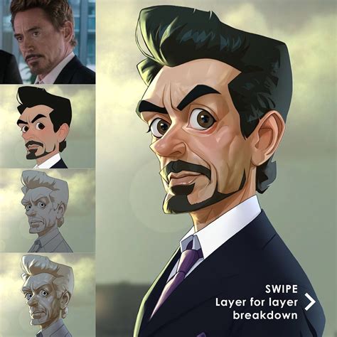 Layer for layer breakdown of my Tony Stark caricature. Follow ...