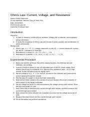 Lab Report 215 Docx Ohm S Law Current Voltage And Resistance Name