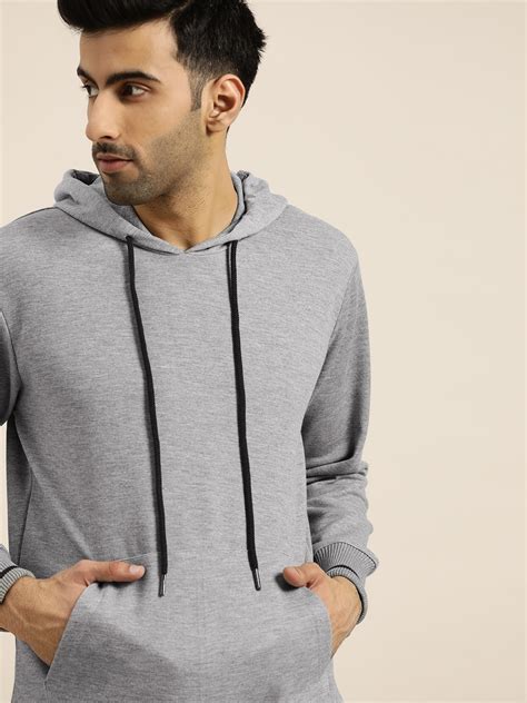 Buy Invictus Men Grey Melange Solid Hooded Sweatshirt Sweatshirts For