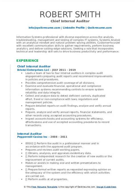 Internal Auditor Resume Samples Qwikresume