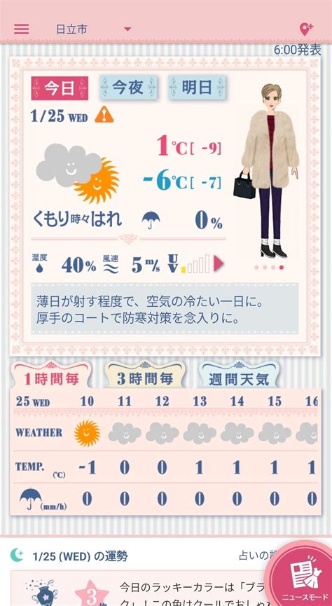 【毎日がアプリディ】天気予報と女性向け今日のオススメコーデを教えてくれる！「お天気andおしゃれコーディネート／おしゃれ天気」 マイナビニュース