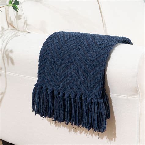 Battilo Home Navy Blue Throw Blanket For Couch Super Soft Cozy Warm Throws For Twin Bed Knit