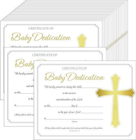 24 Pcs Baby Dedication Certificate Coated Paper Baby Dedication