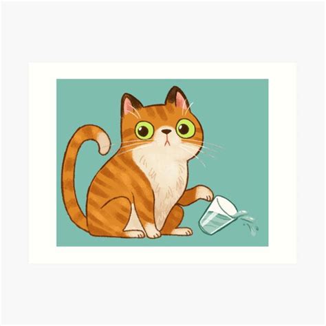 Cat Tipping Glass Art Print For Sale By Michelledraws Redbubble