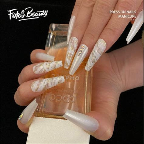 Fofosbeauty 24pcs Press On Fake Nails Extra Long Coffin False Nails Pearl White