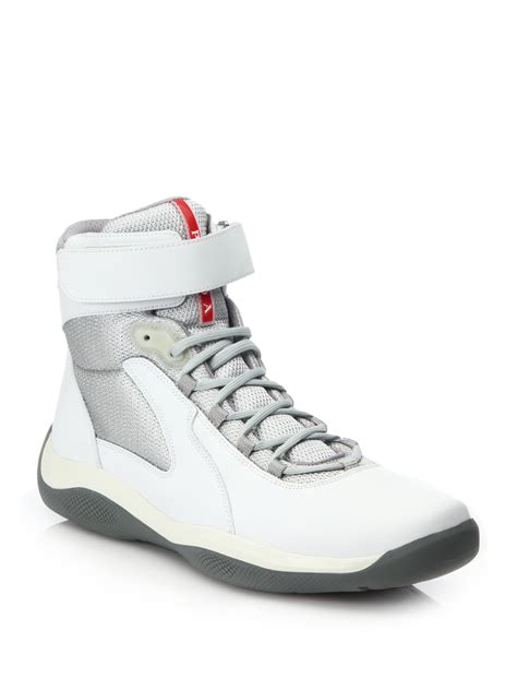 Lyst Prada Velcro Strap High Top Sneakers In White For Men