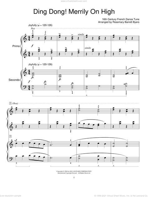 Ding Dong Merrily On High For Piano Four Hands Duets Interactive Sheet Music