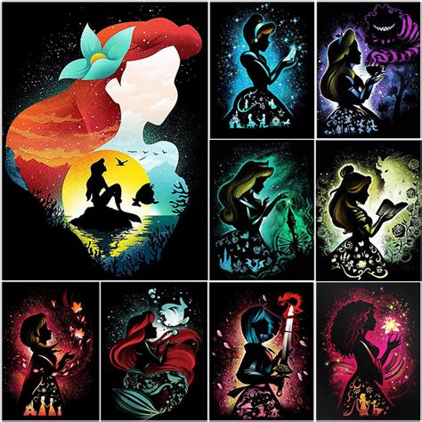 Disney Princess Silhouette 30 40cm Canvas Full Round Square Drill Diamond Painting