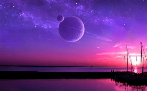 Wallpaper Sunset Sea Night Planet Water Space Reflection Sky