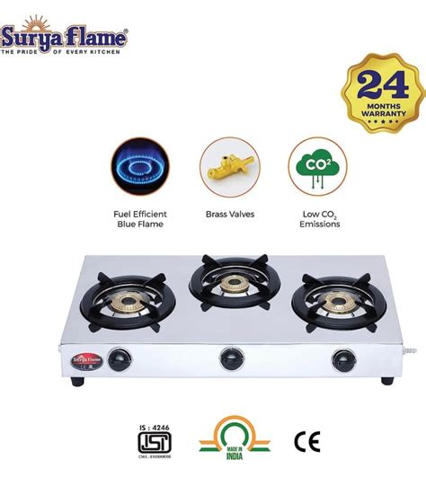 SURYAFLAME GAS STOVE 3 BURNER STAINLESS STEEL At Best Price In Mumbai