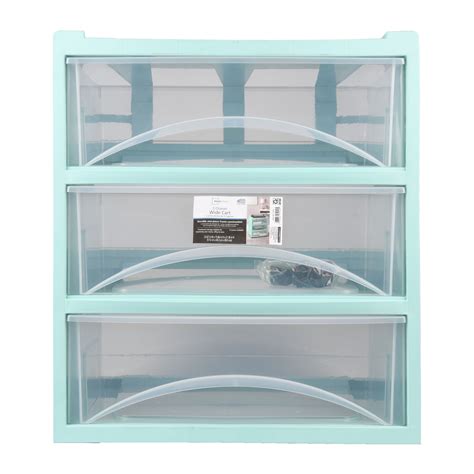 Mainstays Rolling Three Drawer Storage Organizer Cart Mint Clear