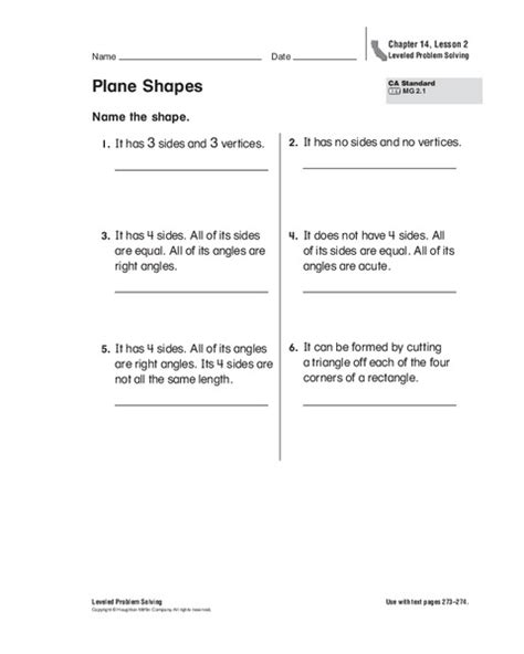 Plane Shapes Worksheet For 1st 2nd Grade Lesson Planet