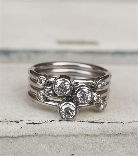 Platinum Diamond Stacking Ring Set Etsy