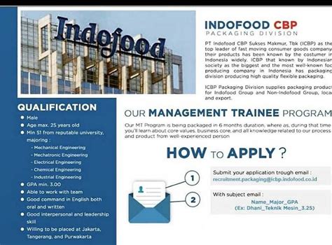 Pt Indofood Cbp Sukses Makmur Tbk Management Trainee Program